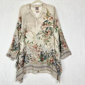 Johnny Was Tunic Top Size Large Popover Curpra Rayon Floral Bird